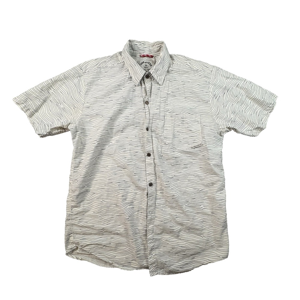 Iron and Resin Men's M Black & White Wave Print SS Button up USA Made SEE DESCRI